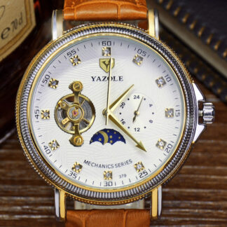 379 YAZOLE semi automatic hollow Tourbillon mechanical watch fashion business Mens Waterproof luminous mechanical watch