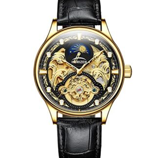 HORIZEN Men's Automatic Mechanical Analog Watch (Black & Gold Dial)